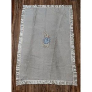 Vintage Beatrix Potter Quiltex Peter Rabbit Embroidered Satin Edge Blanket Union